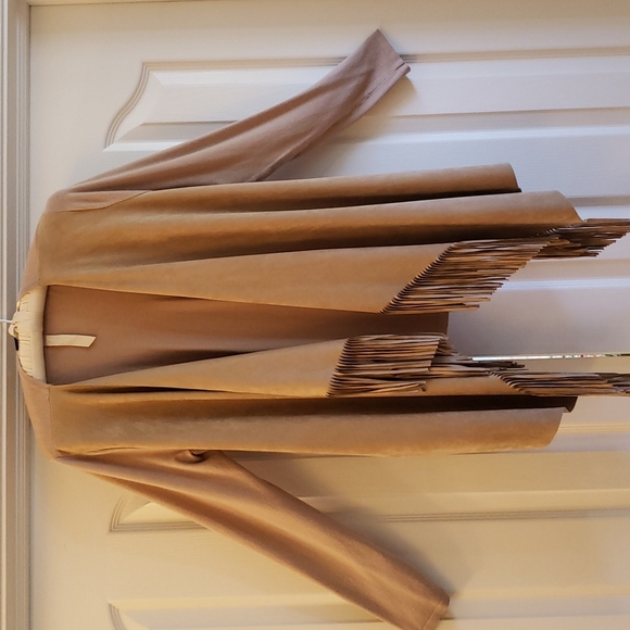 INC NWOT  sweater/suede front with fringe, L tan, - Picture 1 of 6
